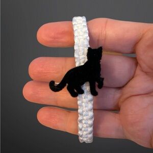 Fuzzy Black Cat Silhouette Halloween Bracelet